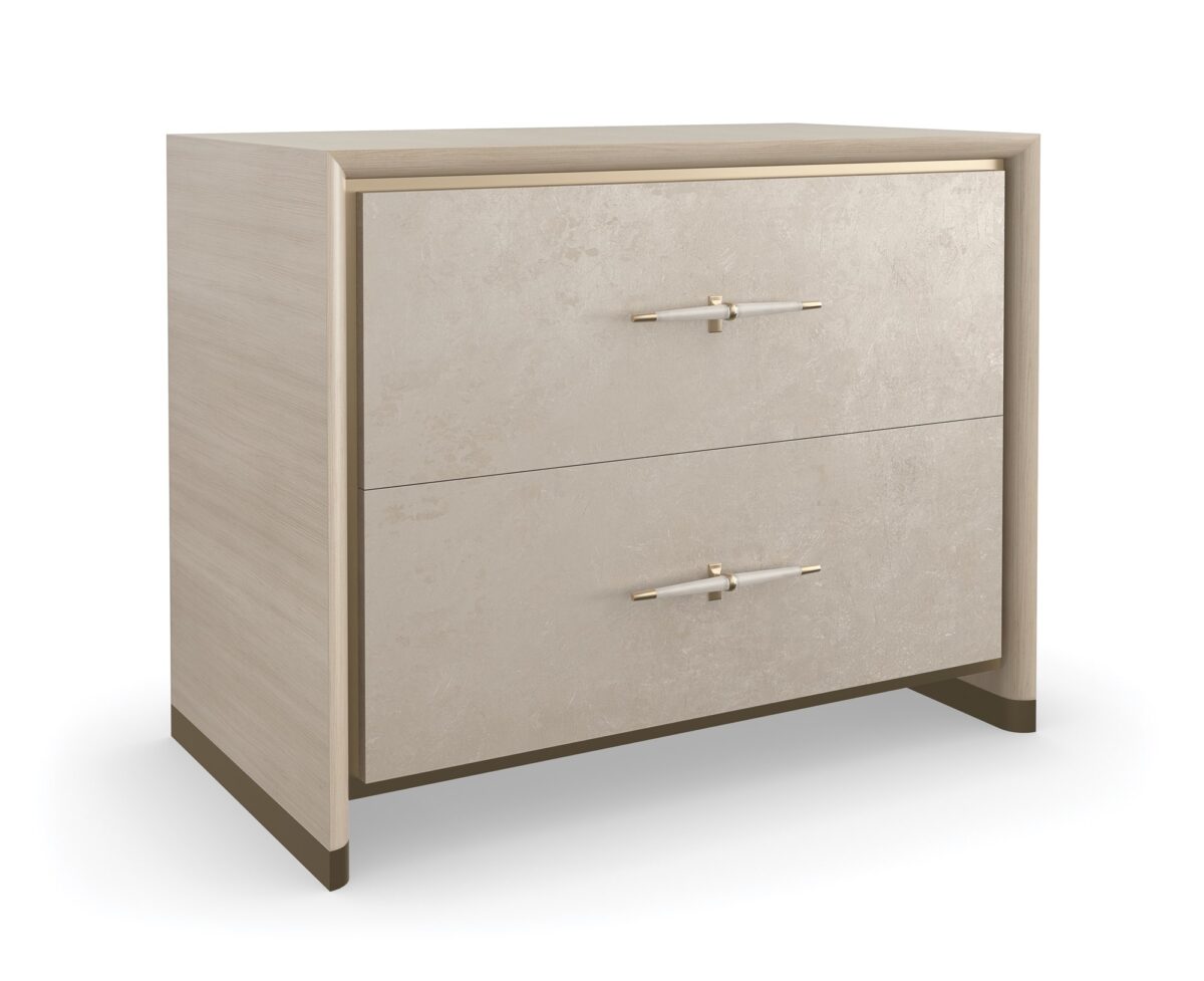 Caracole HANG UP Large Nightstand, featuring a sleek design with a subtle recessed base that creates a floating effect, offering ample bedside storage.