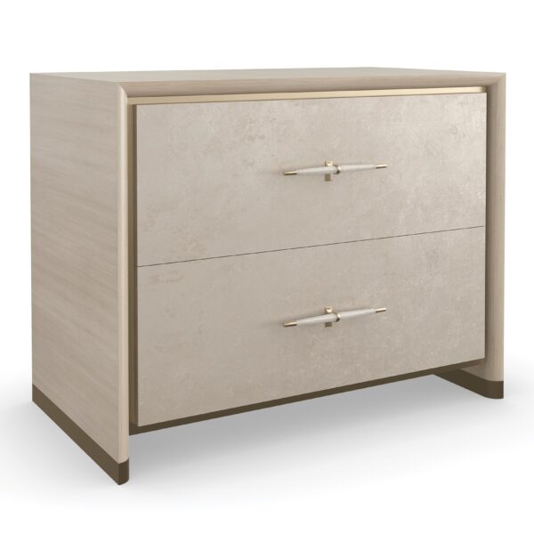 Caracole HANG UP Large Nightstand, featuring a sleek design with a subtle recessed base that creates a floating effect, offering ample bedside storage.