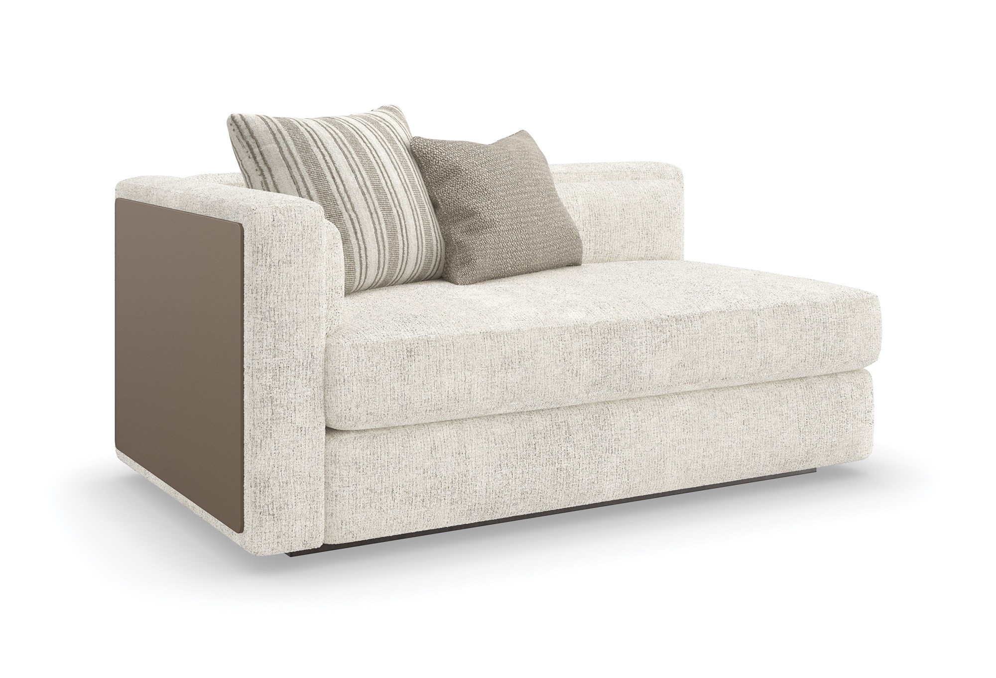 The Unity Left Arm Loveseat by Caracole (model M140-022-LL1-A) is a refined modular piece from the Caracole Modern Principles collection. It embodies a modern European aesthetic, characterized by clean lines, organic tones, and a harmonious blend of textures.