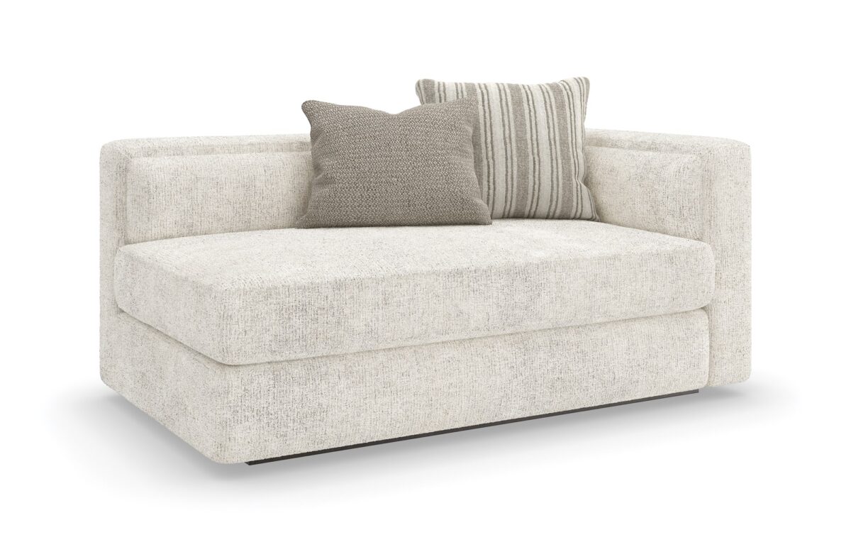 The Unity Right Arm Loveseat by Caracole (model M140-022-RL1-A) is a sophisticated modular piece from the Caracole Modern Principles collection. It embodies a modern European aesthetic, characterized by clean lines, organic tones, and a harmonious blend of textures.