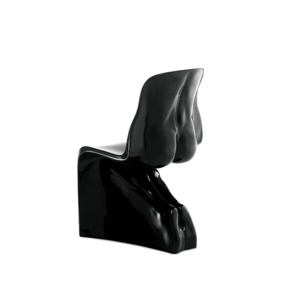 "Him Glossy chair by Casamania, designed by Fabio Novembre, featuring a sculpted male form in glossy painted polyethylene, inspired by the Panton Chair, suitable for both indoor and outdoor use."
