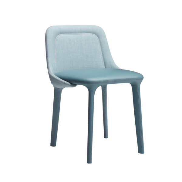 "Lepel Plain Chair by Casamania, designed by Luca Nichetto, featuring a sculptural backrest that cradles the seat like a spoon, fully upholstered in fabric or leather with customizable finishes."