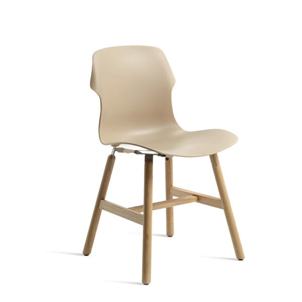 "Stereo Wood Polypropylene Chair by Casamania & Horm – Designed by Luca Nichetto, featuring a glossy rear and matte front polypropylene shell, supported by natural or walnut-stained oak legs, offering a modern and versatile seating solution."