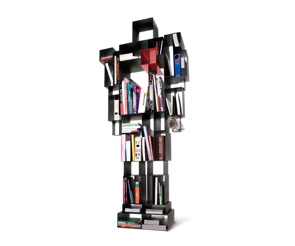 Robox Bookcase by Casamania & Horm – Anthropomorphic Design by Fabio Novembre with Red Heart Accent