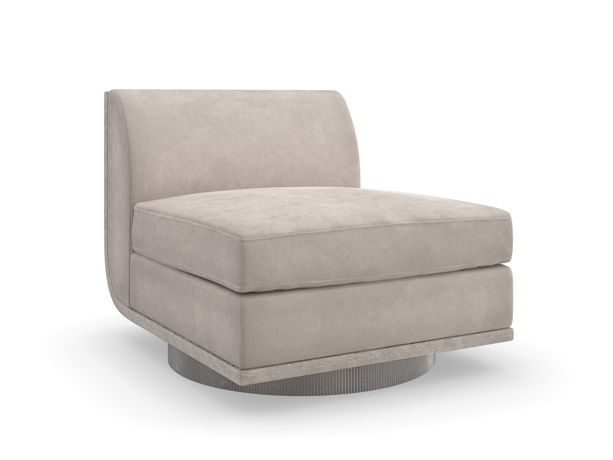 Clipper armless chair from Caracole, showcasing its distinctive curved back and upholstered in two-tone fabric.