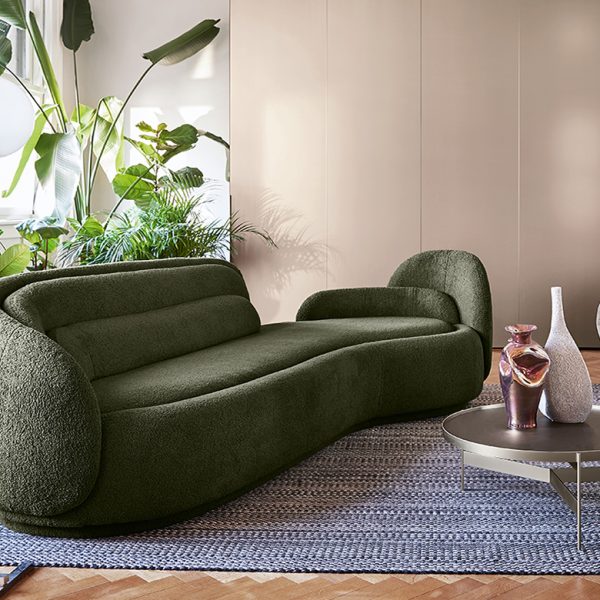 “Peonia by Pianca modern Italian bed – soft upholstered headboard with petal-inspired curves”