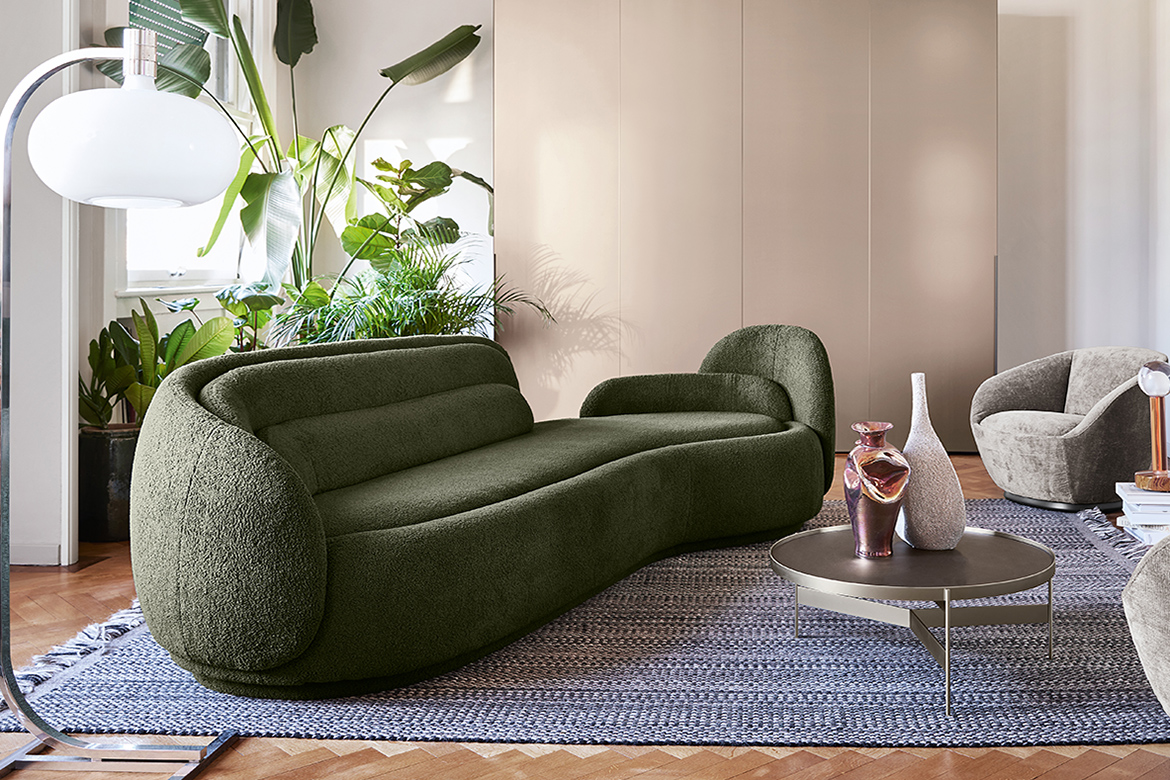 “Peonia by Pianca modern Italian bed – soft upholstered headboard with petal-inspired curves”