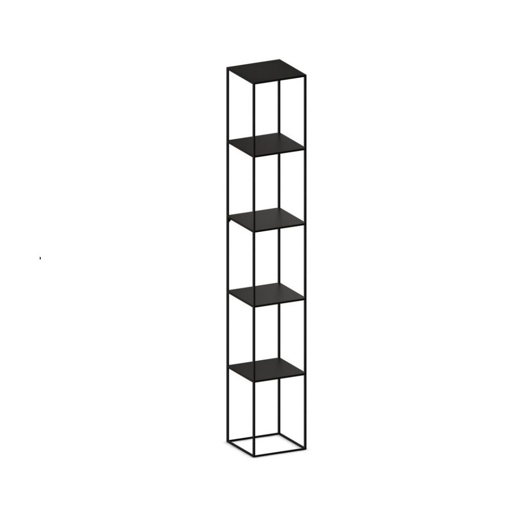 Tall minimalist column shelf with slim steel structure by Zeusnoto.