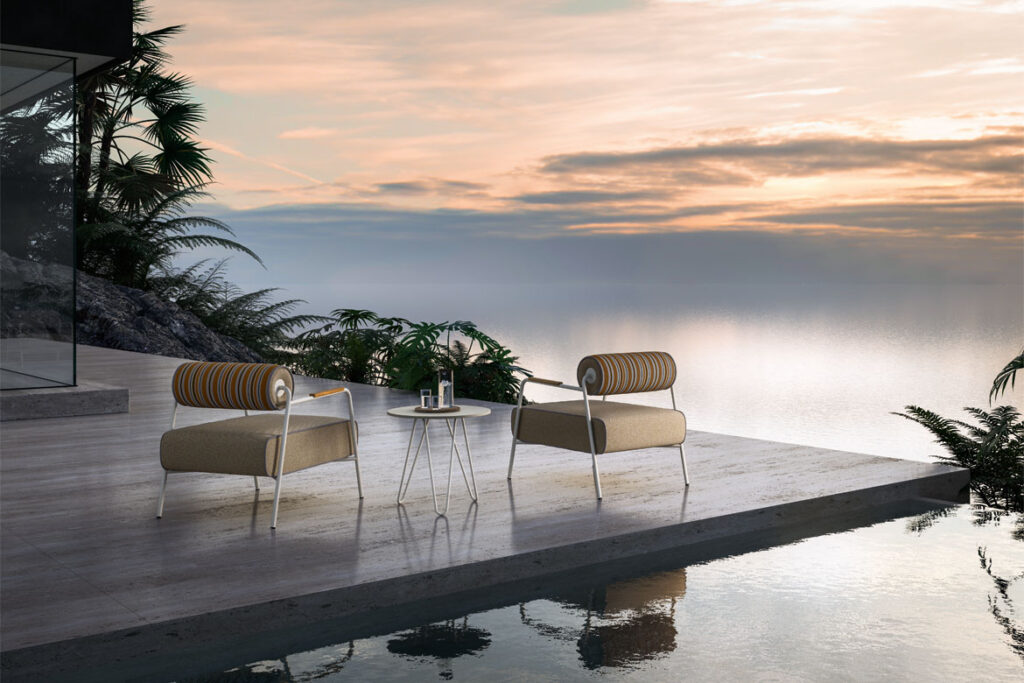 “Levante Out by Pianca modern Italian outdoor sofa – sleek design with weather-resistant cushions”