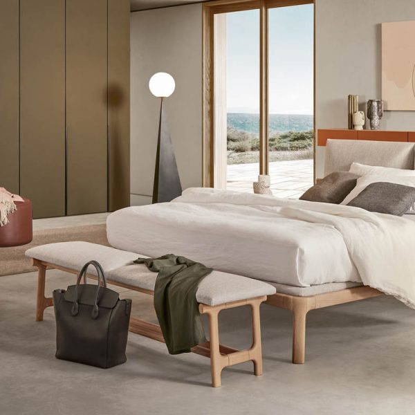 “Fushimi bed by Pianca – modern Italian-Japanese inspired bed with solid wood frame and clean lines”