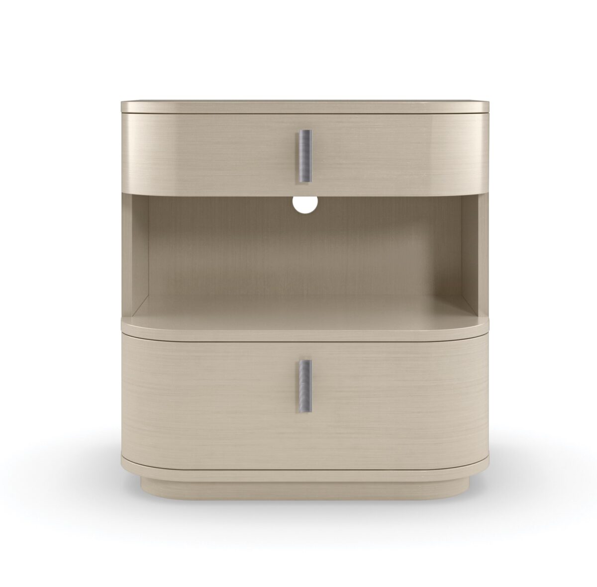 Modern nightstand with an open shelf design and a refined finish, DA VITA Open Nightstand by Caracole.