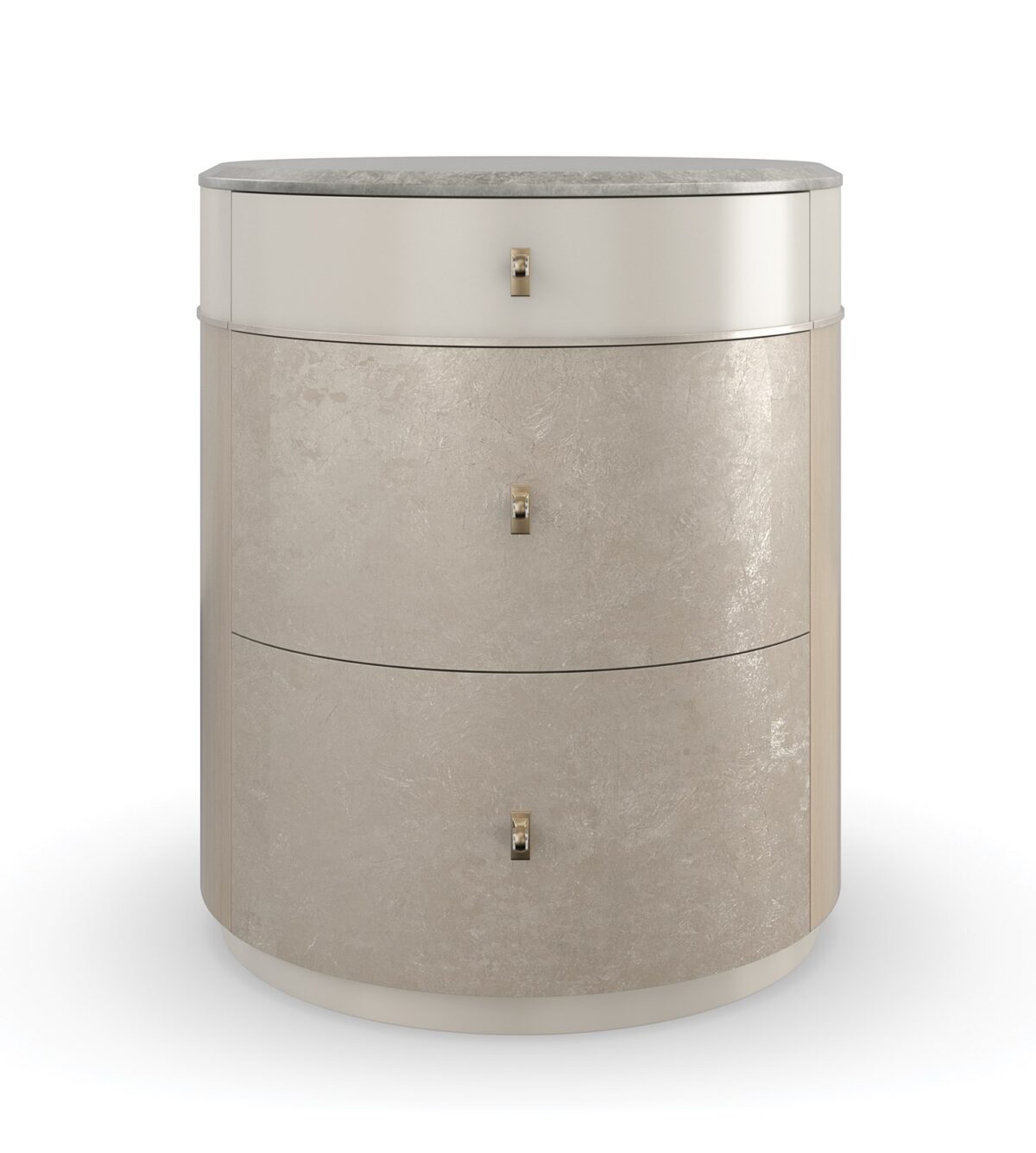 Contemporary HANG AROUND side table by Caracole, showcasing a sleek, minimalist top and a striking, open architectural base.