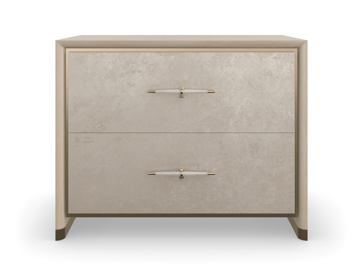 Caracole HANG UP Large Nightstand, featuring a sleek design with a subtle recessed base that creates a floating effect, offering ample bedside storage.