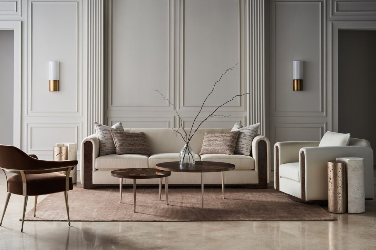 "Elegant and sophisticated Dimitri Sofa by Caracole, featuring plush upholstery and sleek design for a luxurious and comfortable addition to any room."