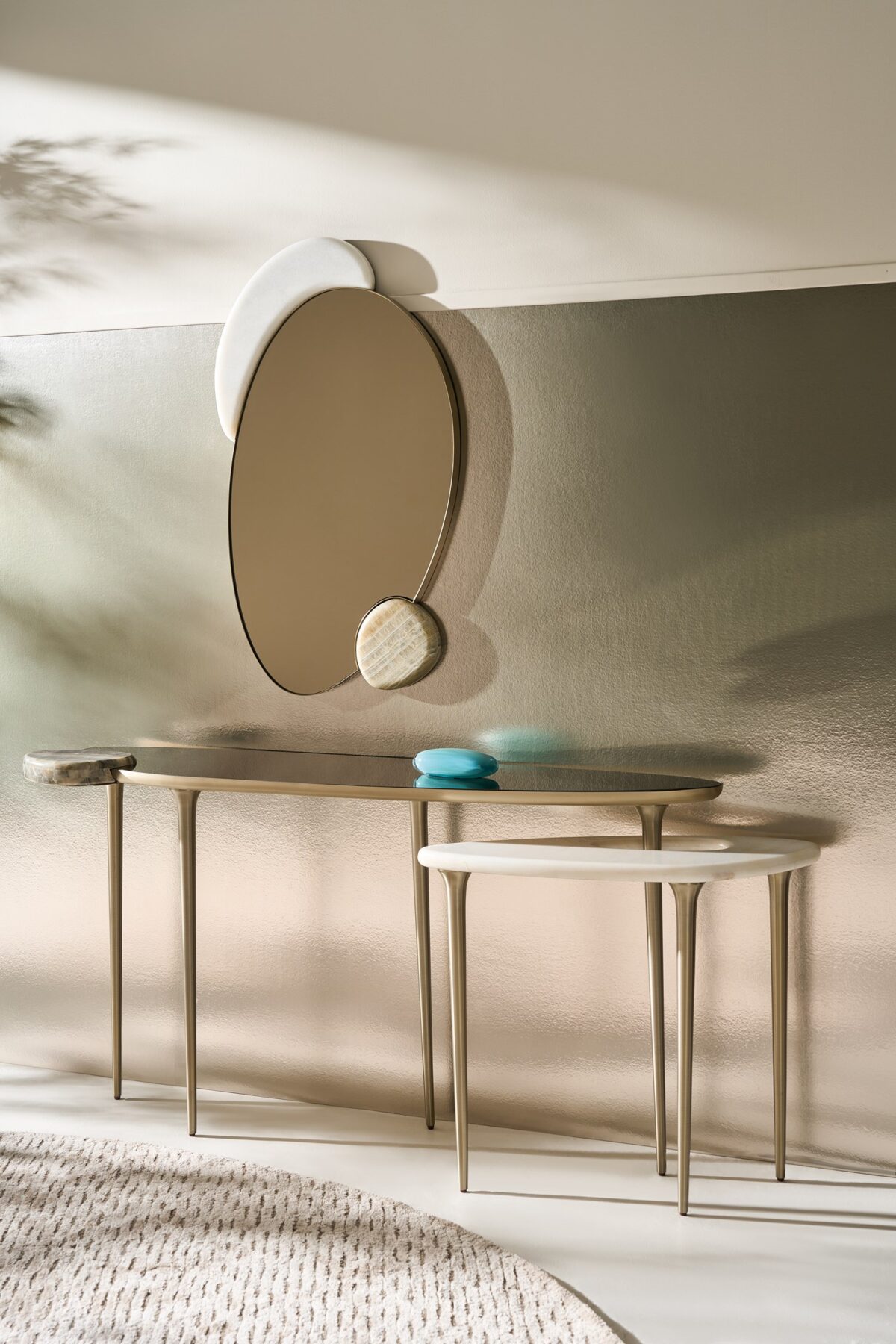 "Sophisticated Echo Mirror by Caracole, featuring a sleek, modern design with polished finishes that create a striking focal point in any living space."