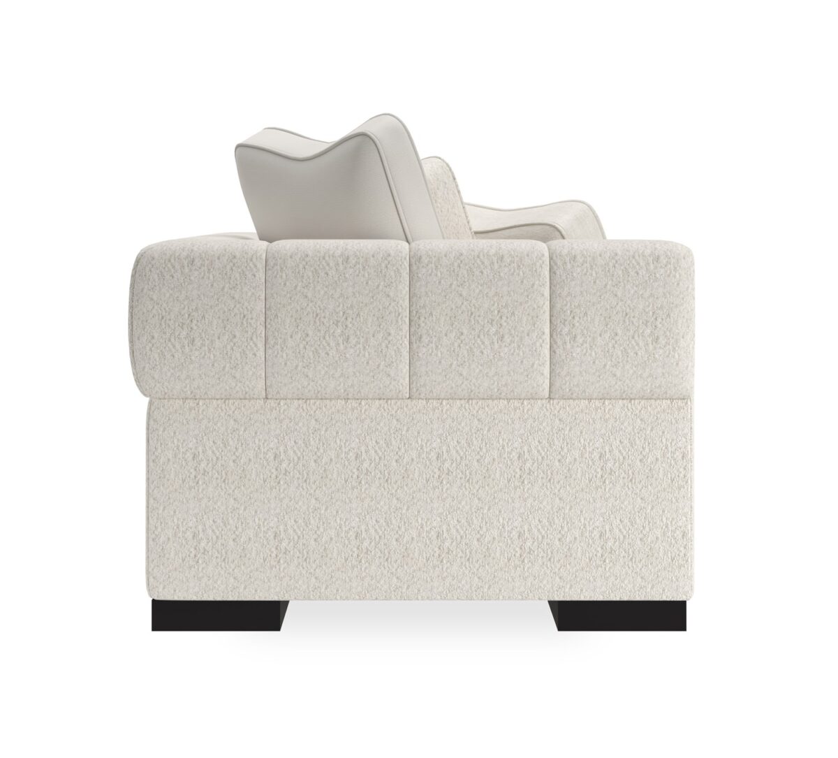 Caracole Edge Corner with loose seat cushions, tight back, and Satin Ebony wood feet, offering a sleek, contemporary design.