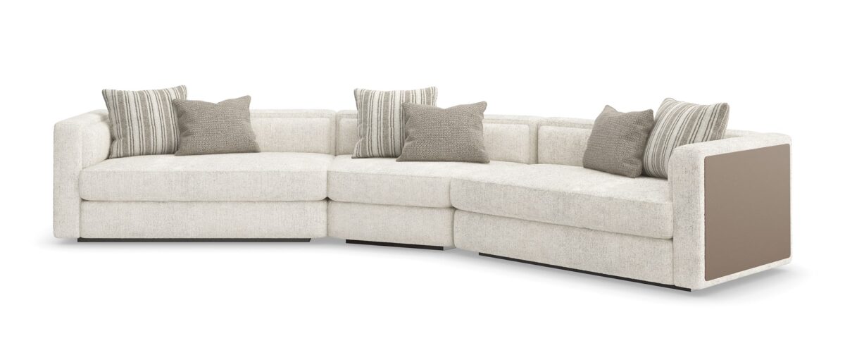 The Unity Right Arm Loveseat by Caracole (model M140-022-RL1-A) is a sophisticated modular piece from the Caracole Modern Principles collection. It embodies a modern European aesthetic, characterized by clean lines, organic tones, and a harmonious blend of textures.
