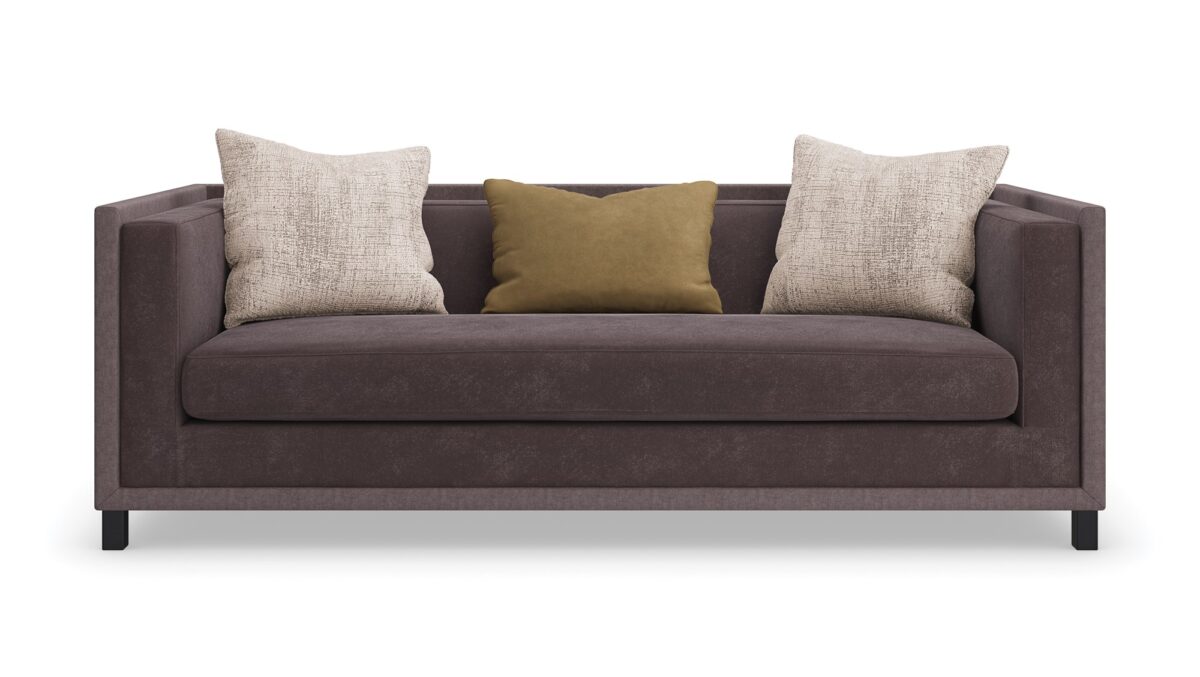 "Classic and refined Tuxedo Sofa by Caracole, featuring a sleek, structured design with plush cushions for a sophisticated and comfortable addition to any living room."
