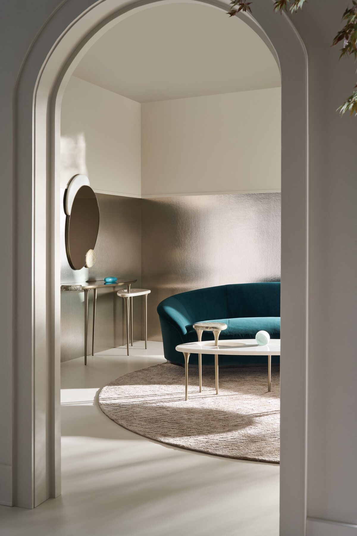"Sophisticated Echo Mirror by Caracole, featuring a sleek, modern design with polished finishes that create a striking focal point in any living space."