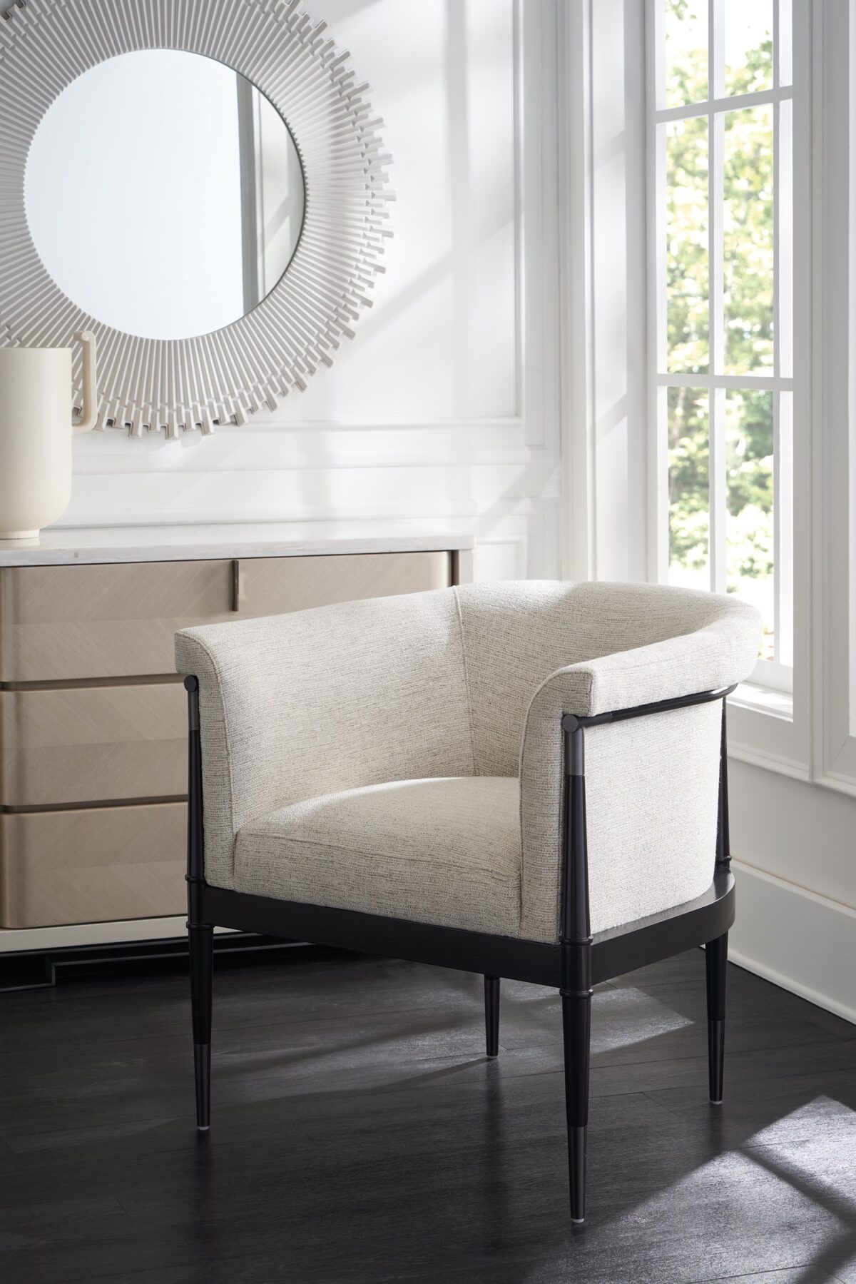 "Elegant and contemporary Helios collection by Caracole, featuring modern designs with luxurious finishes, perfect for adding sophistication to any living space."