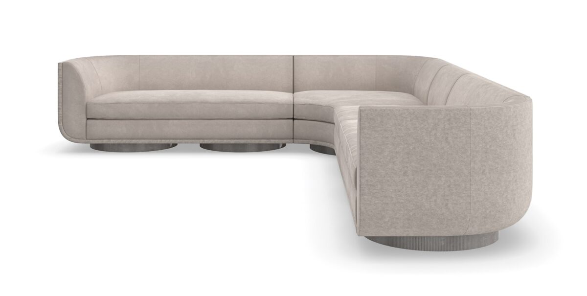 Clipper armless chair from Caracole, showcasing its distinctive curved back and upholstered in two-tone fabric.