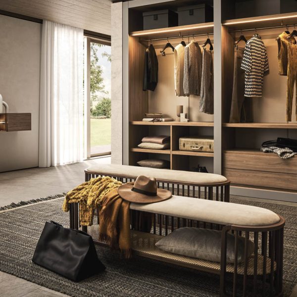 “Palù by Pianca designer bed – refined Italian design with open-slat wood headboard”
