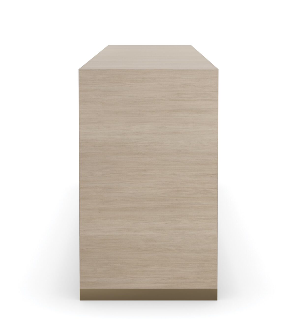 Hang Up Dresser by Caracole — a 70‑inch wide classic dresser with six drawers featuring metallic leaf-finish fronts that shimmer like frosted glass, set in a Dry Martini-finished hardwood frame with recessed metal trim, tapered faux‑leather-wrapped pulls in brushed gold and nickel, soft‑close drawers, and linen-painted interior with top drawer dividers and a removable jewelry tray.
