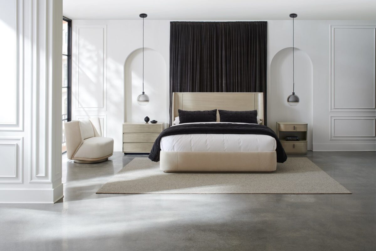 Modern nightstand with an open shelf design and a refined finish, DA VITA Open Nightstand by Caracole.