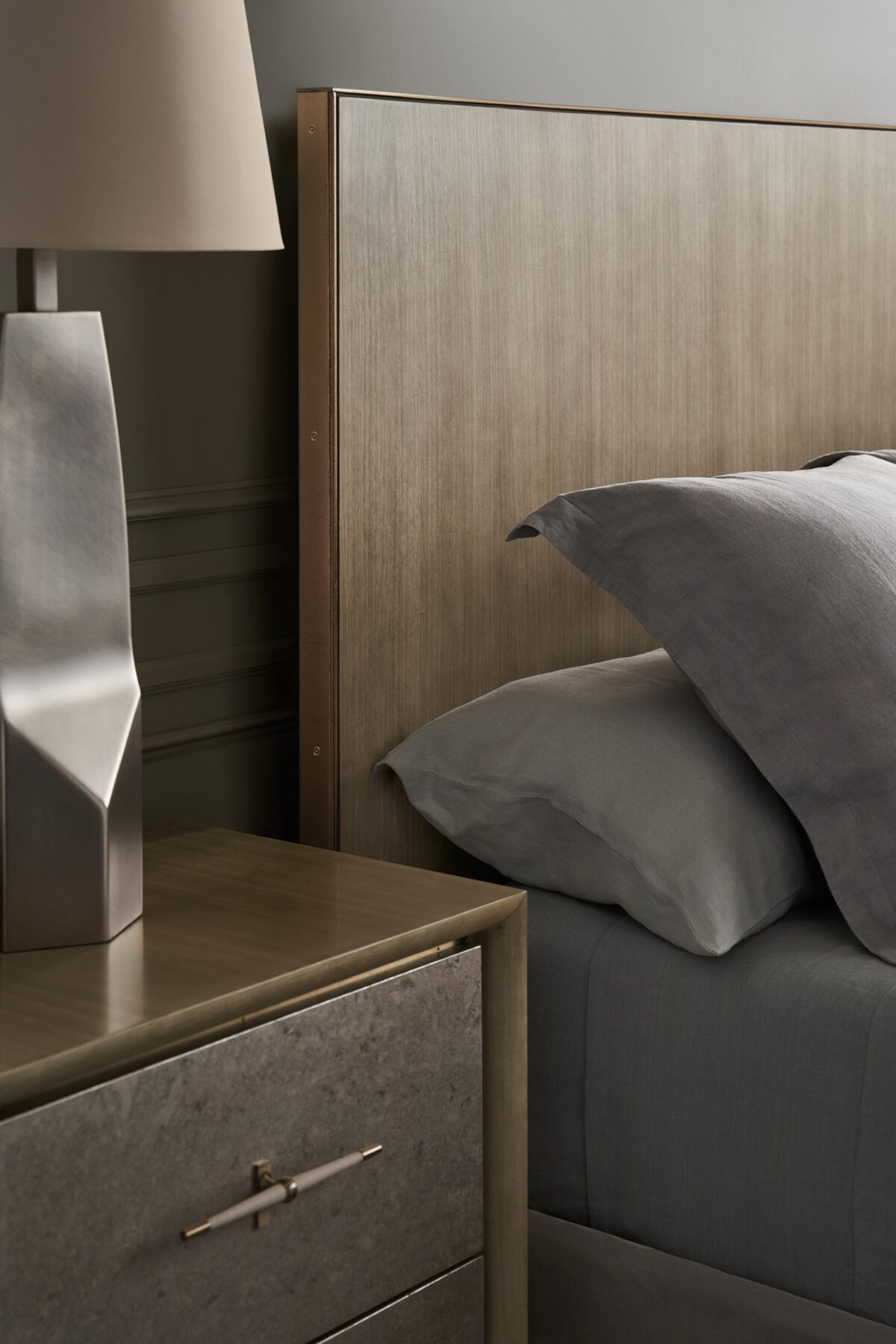 Caracole HANG UP Large Nightstand, featuring a sleek design with a subtle recessed base that creates a floating effect, offering ample bedside storage.