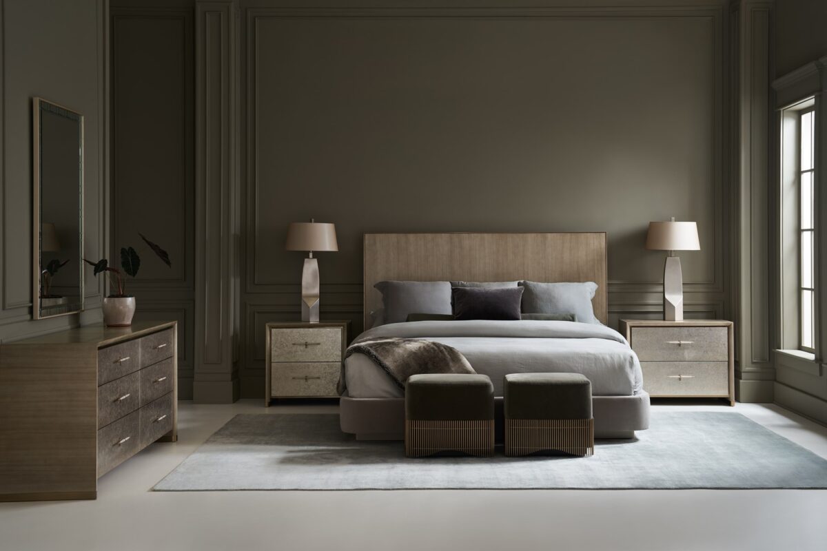 Architectural furniture: The HANG UP Small Nightstand by Caracole, a compact yet elegant piece designed to enhance the style and convenience of a bedroom with its floating design.