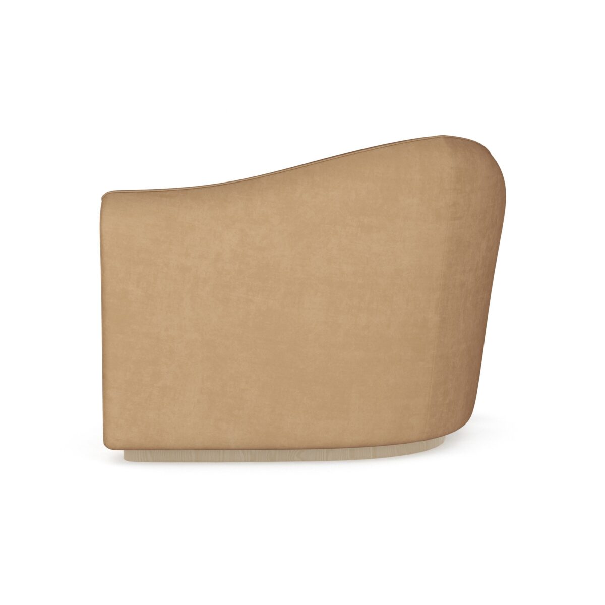 Caracole Kalahari Wedge featuring a triangular design, fully upholstered in camel-colored angora-like velvet, with a base finished in Sparkling Argent, designed to seamlessly connect two Kalahari sofas in an L-shaped sectional.