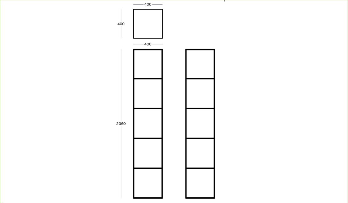 Tall minimalist column shelf with slim steel structure by Zeusnoto.