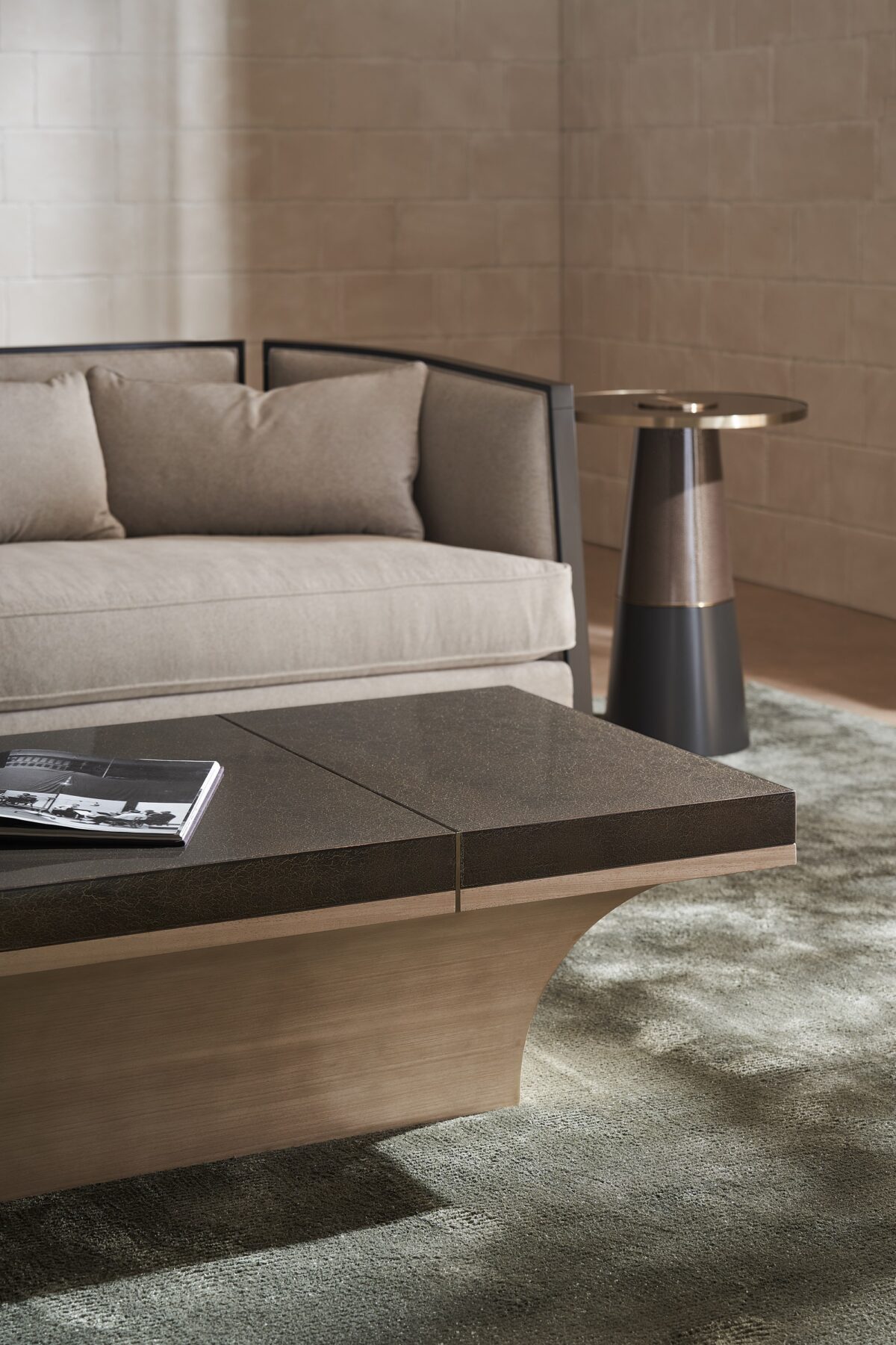 "Chic and contemporary Cut Away Sofa by Caracole, offering a striking design with clean lines and luxurious seating for a modern living space."