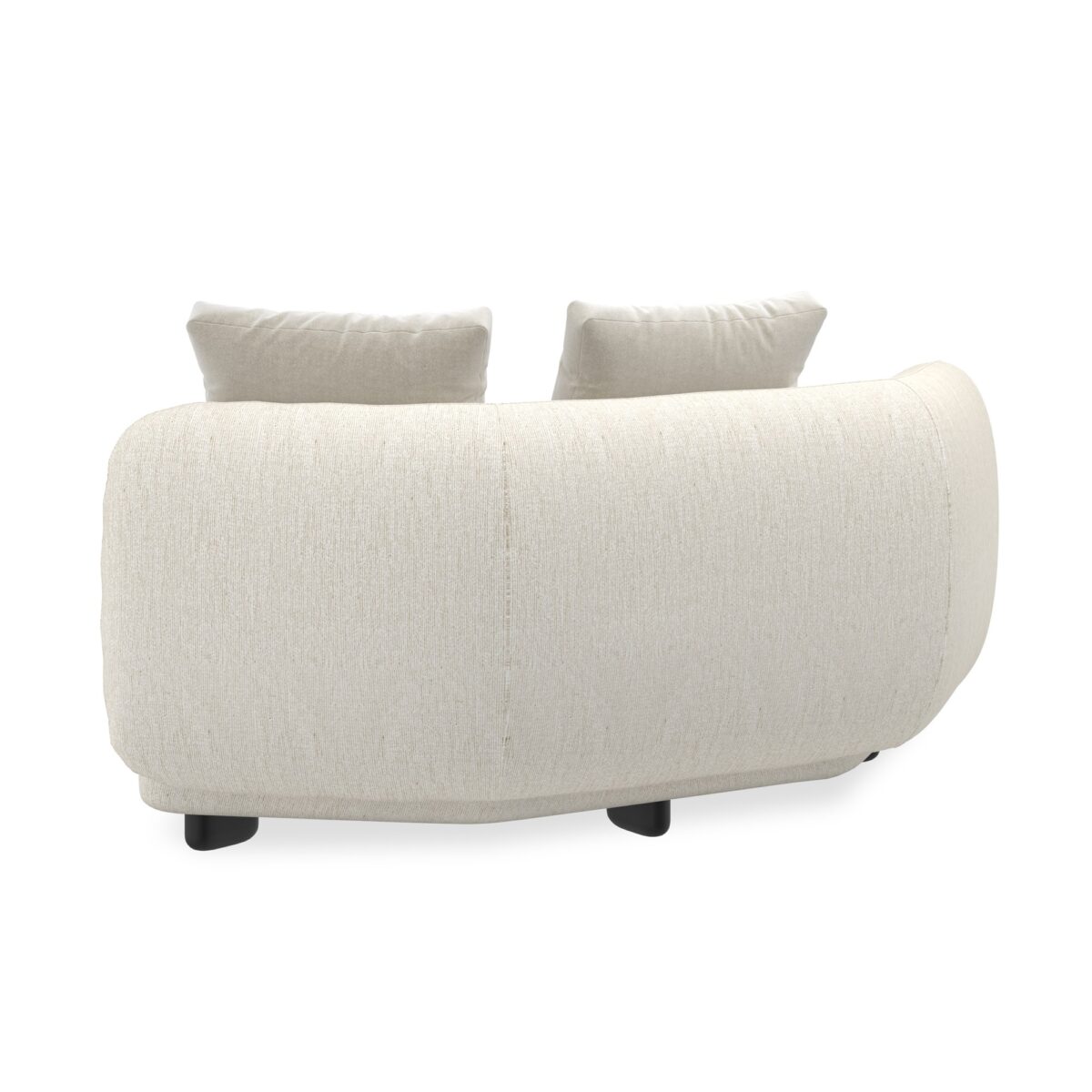 Caracole Lumi RAF Chaise featuring a gently curved silhouette, upholstered in ivory microribbed linen with mohair and wool-blend velvet cushions, and finished with Almost Black pegged wood feet.