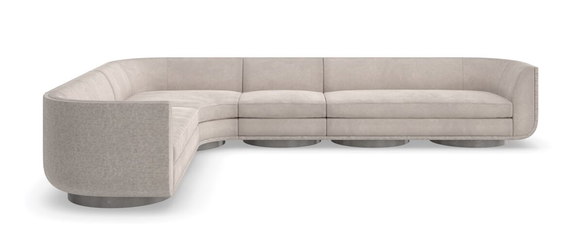 Clipper armless chair from Caracole, showcasing its distinctive curved back and upholstered in two-tone fabric.