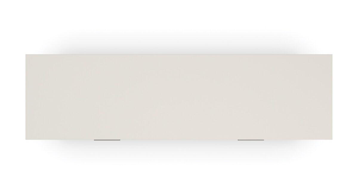 Silver Lining Dresser by Caracole — a 68″‑wide six‑drawer classic dresser in Almond Milk lacquer finish, featuring vinyl-wrapped drawer fronts with a soft blush Venetian silk hue, undulating brushed stainless-steel custom handles, recessed metal trim, soft‑close undermount guides, and UV‑lined linen interiors.