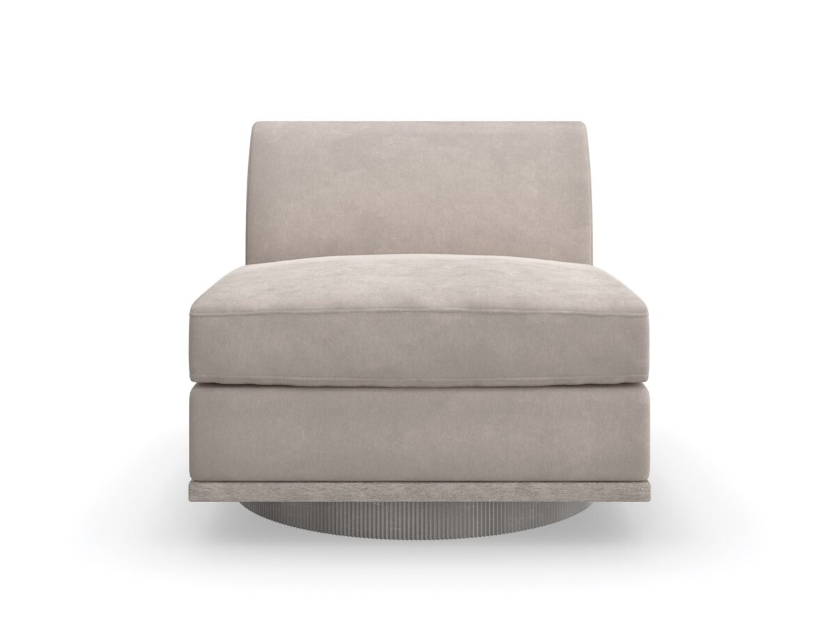 Clipper armless chair from Caracole, showcasing its distinctive curved back and upholstered in two-tone fabric.