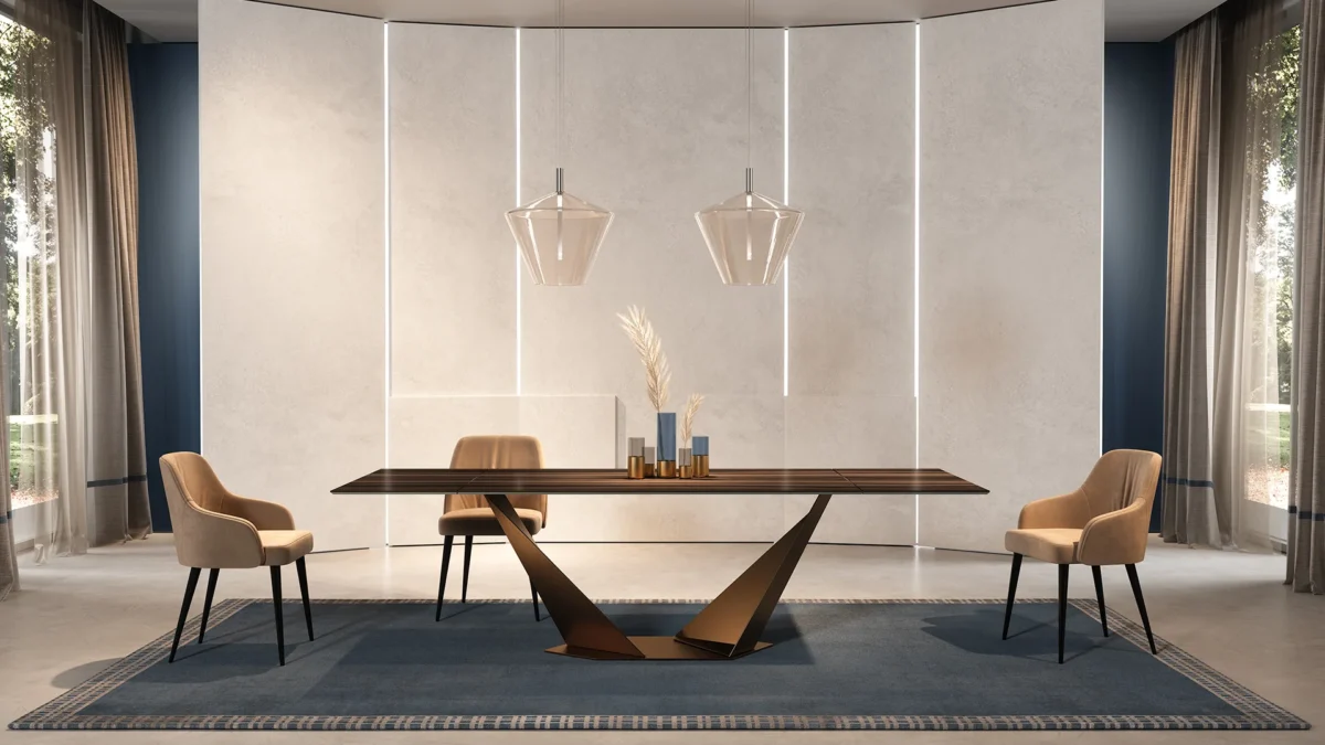 Quartz 72 Allungabile by Reflex featured in Birmingham Michigan showroom, modern Italian luxury furniture design.