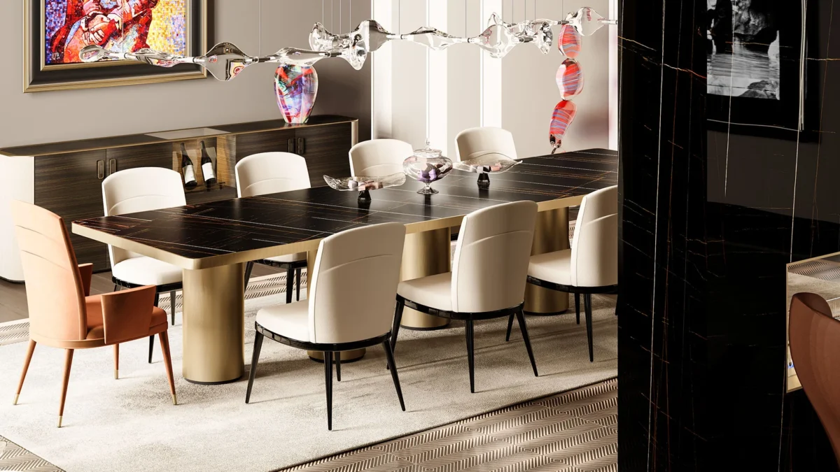 Signore Degli Anelli 72 Steel by Reflex featured in Birmingham Michigan showroom, modern Italian luxury furniture design.