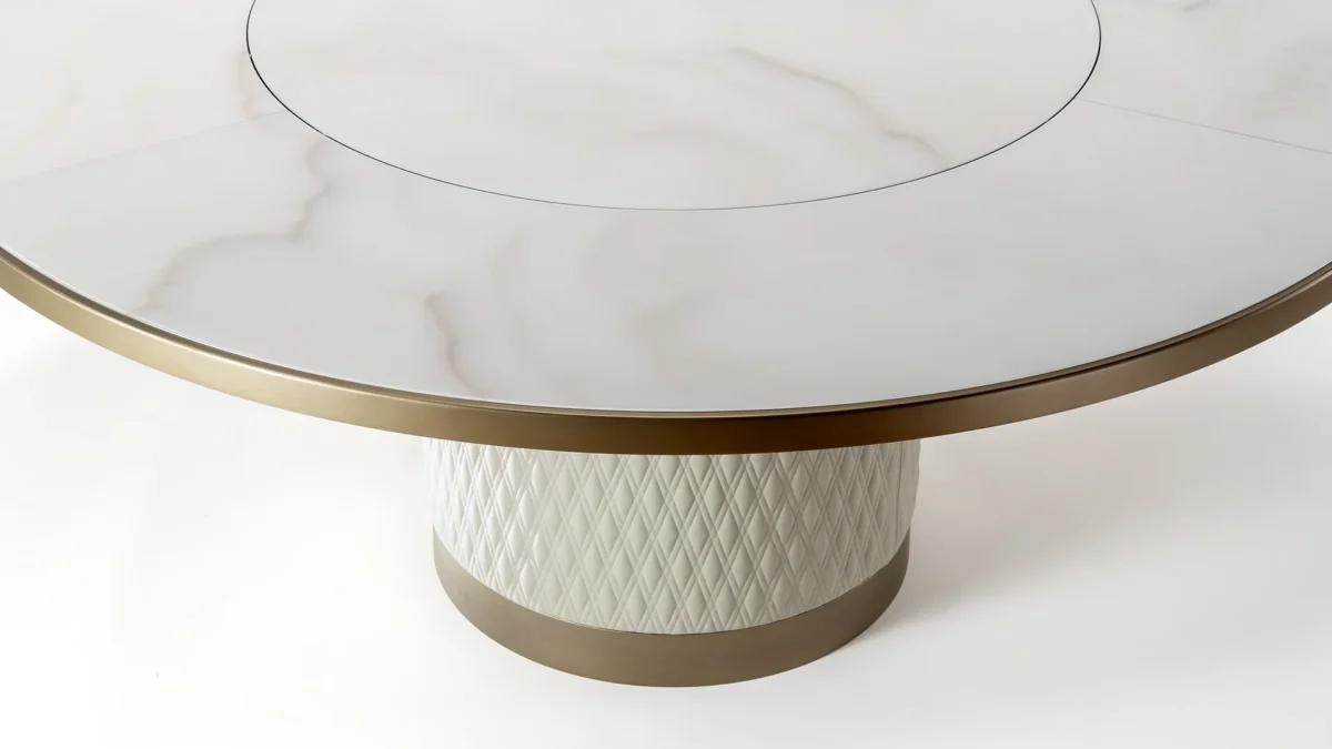 Signore Degli Anelli 72 Steel Tondo by Reflex showcased in Royal Oak Michigan showroom, modern Italian luxury furniture design.