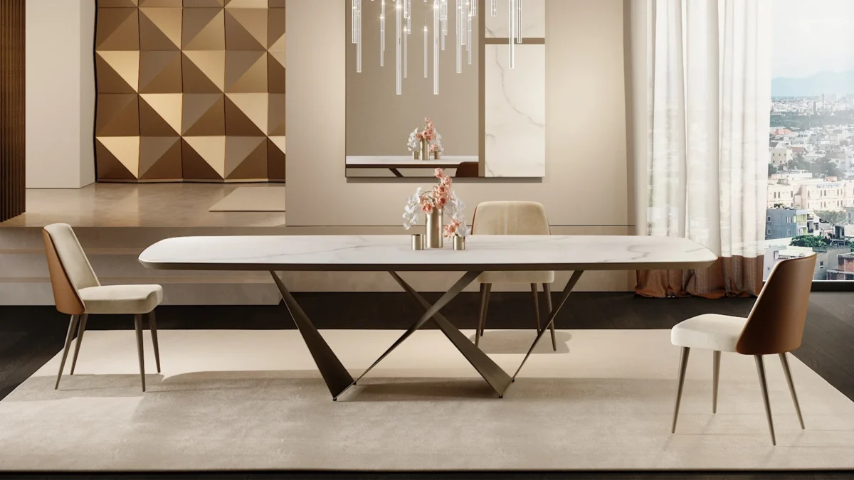 Prisma 72 Steel by Reflex showcased in Royal Oak Michigan showroom, modern Italian luxury furniture design.