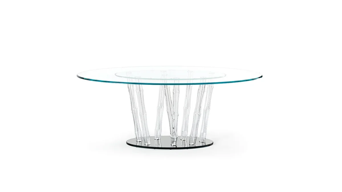 Luxury Bamboo 72 dining table by Reflex in Royal Oak, MI – Modern Italian design with Murano glass base and extra-clear glass top.
