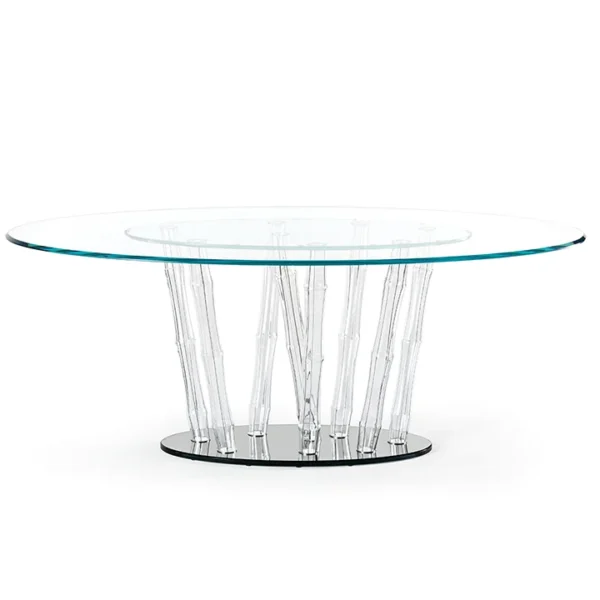 Luxury Bamboo 72 dining table by Reflex in Royal Oak, MI – Modern Italian design with Murano glass base and extra-clear glass top.