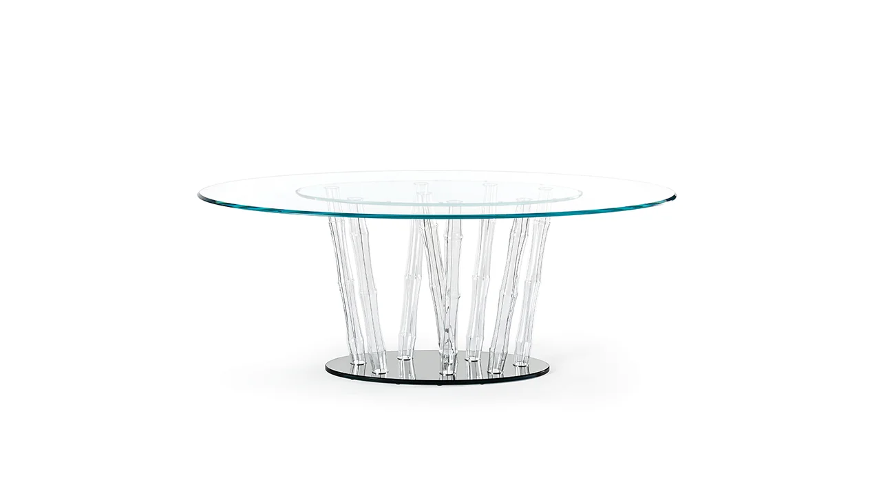Luxury Bamboo 72 dining table by Reflex in Royal Oak, MI – Modern Italian design with Murano glass base and extra-clear glass top.