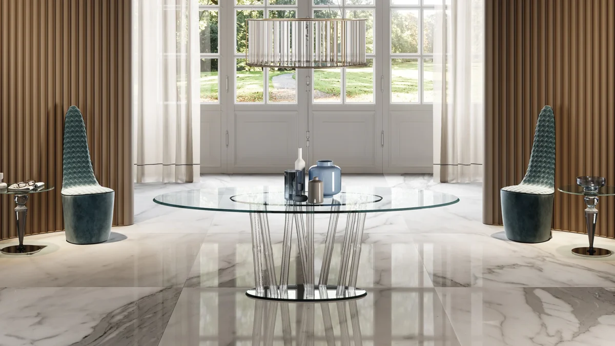 Contemporary Bamboo 72 dining table by Reflex in Birmingham, MI – Italian craftsmanship with elegant glass and wood finishes.