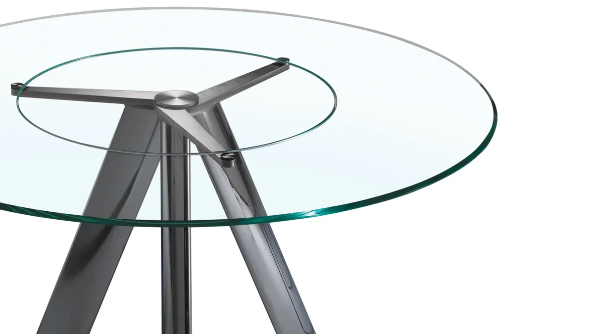 Contemporary Lem 72 dining table by Reflex Angelo in Birmingham, MI – designed with a shiny chrome base and lacquered glass top.