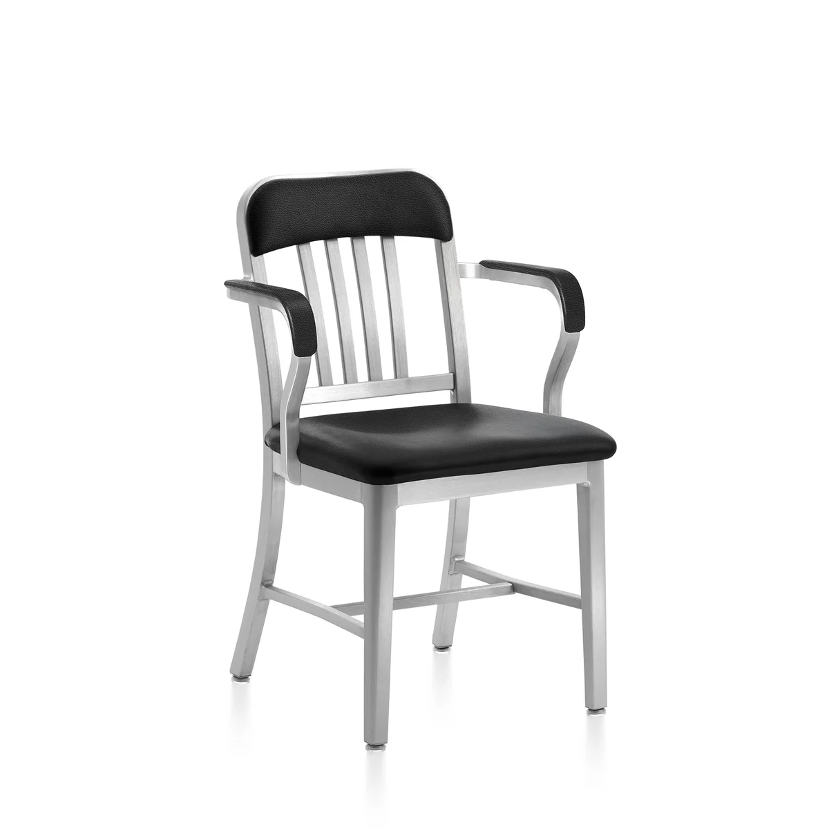 1011 Navy Classic Semi-upholstered Armchair by Emeco, a blend of durable design and comfort, featuring sleek lines and soft upholstery for modern, luxury interiors.
