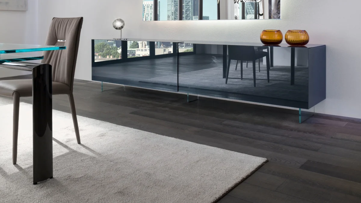 Mirage Buffet by Reflex showcased in Royal Oak Michigan showroom, modern Italian luxury sideboard design.