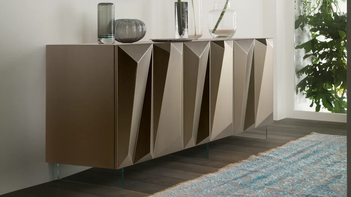 Quartz Buffet by Reflex featured in Birmingham Michigan showroom, modern Italian luxury sideboard design.
