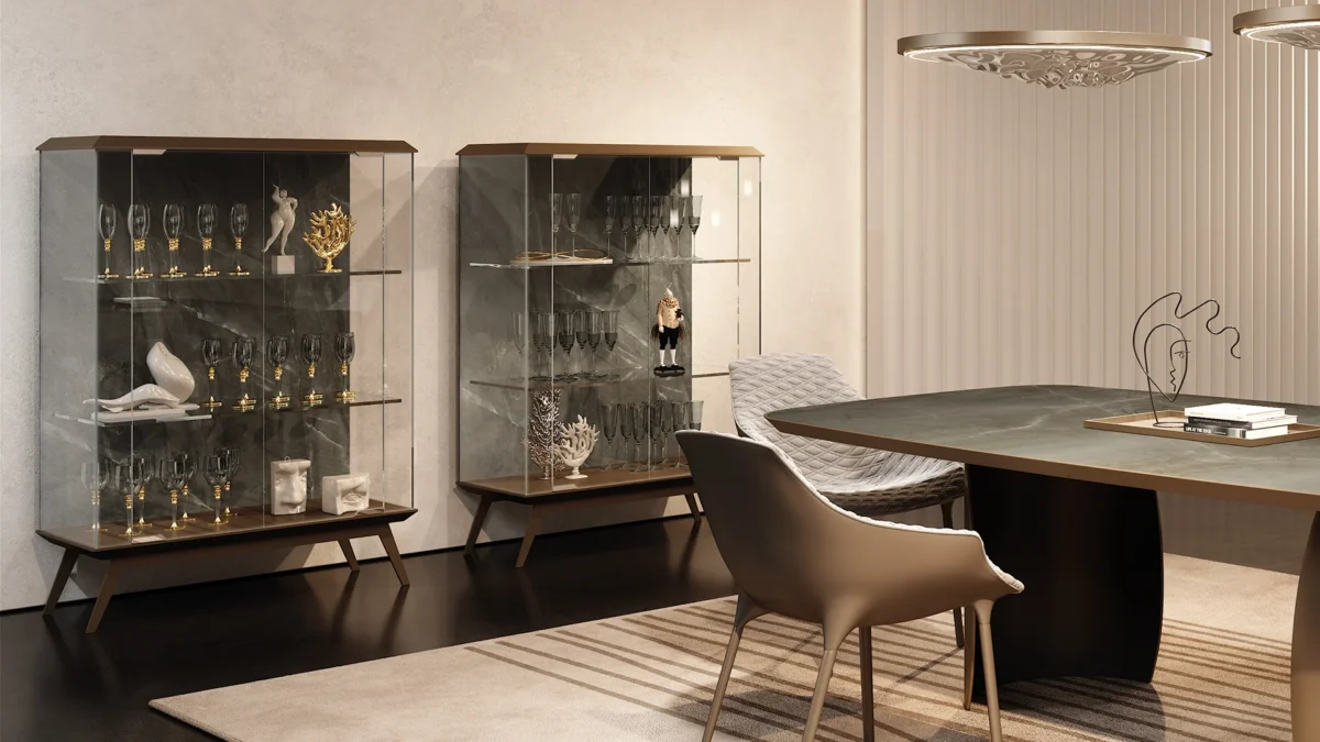 London Madia Reflex contemporary Italian buffets with glass doors ideal for elegant Birmingham Michigan interiors